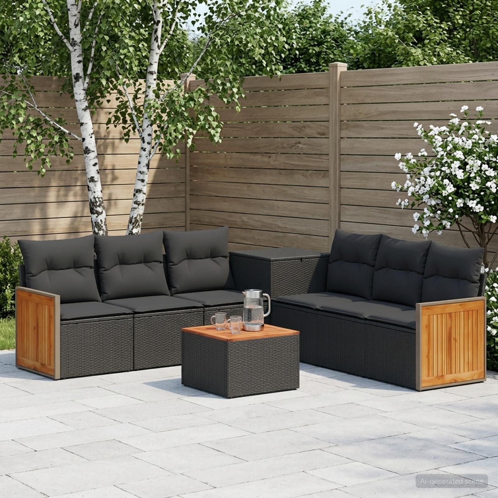 Sofa sæt 8 stk. sort poly rattan og stål til have og terrasse
