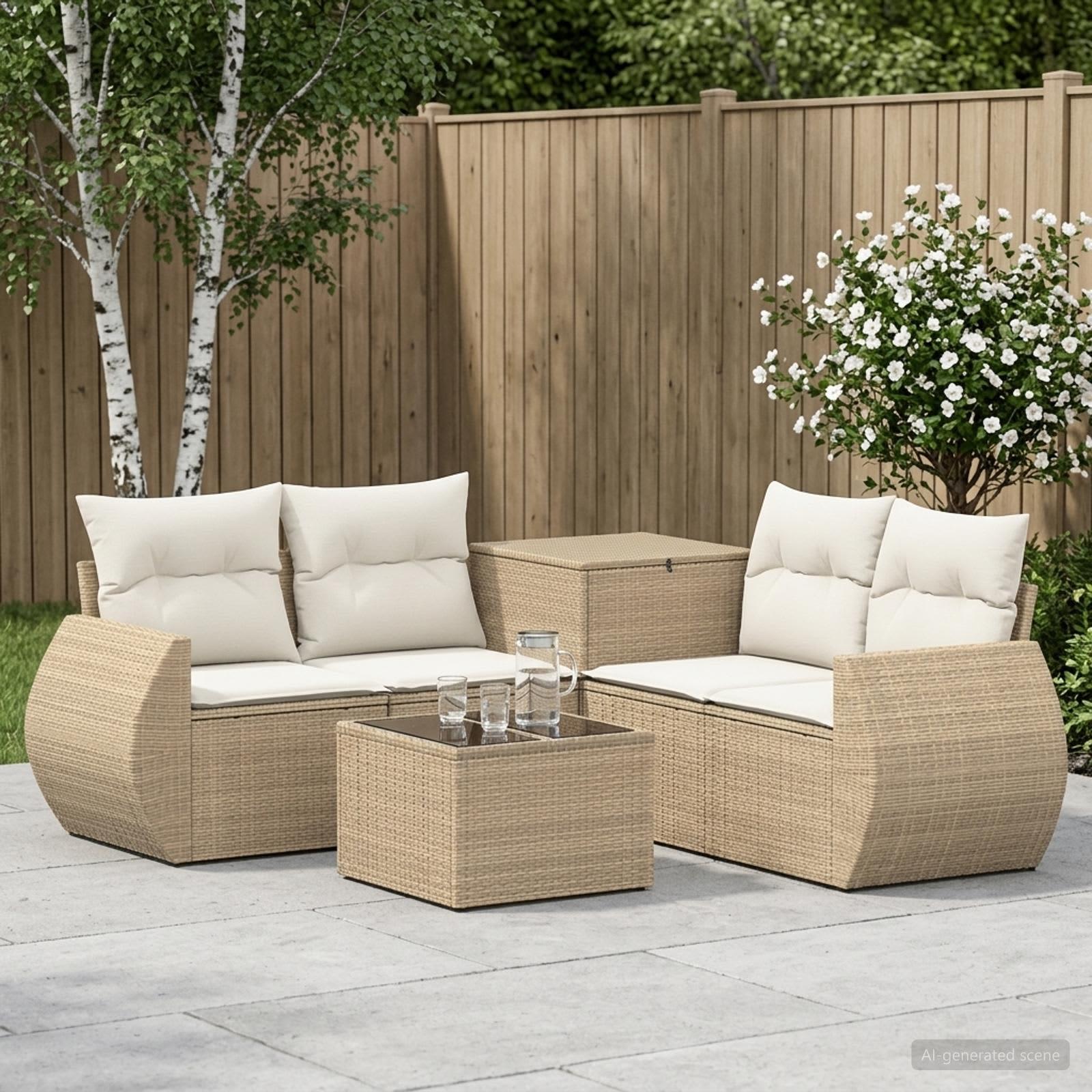 Modulært havemøbelsæt 6 dele i polyrattan og stål - beige og cremehvid