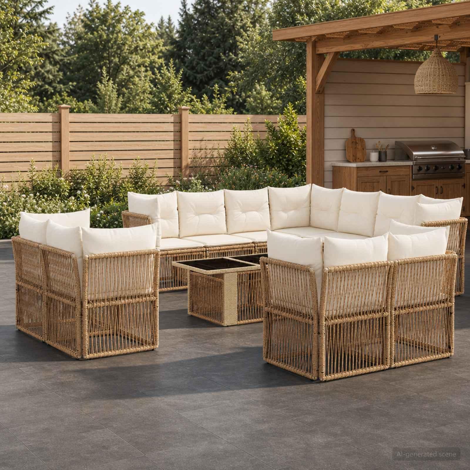 Havesofa sæt 12 stk. i beige polyrattan