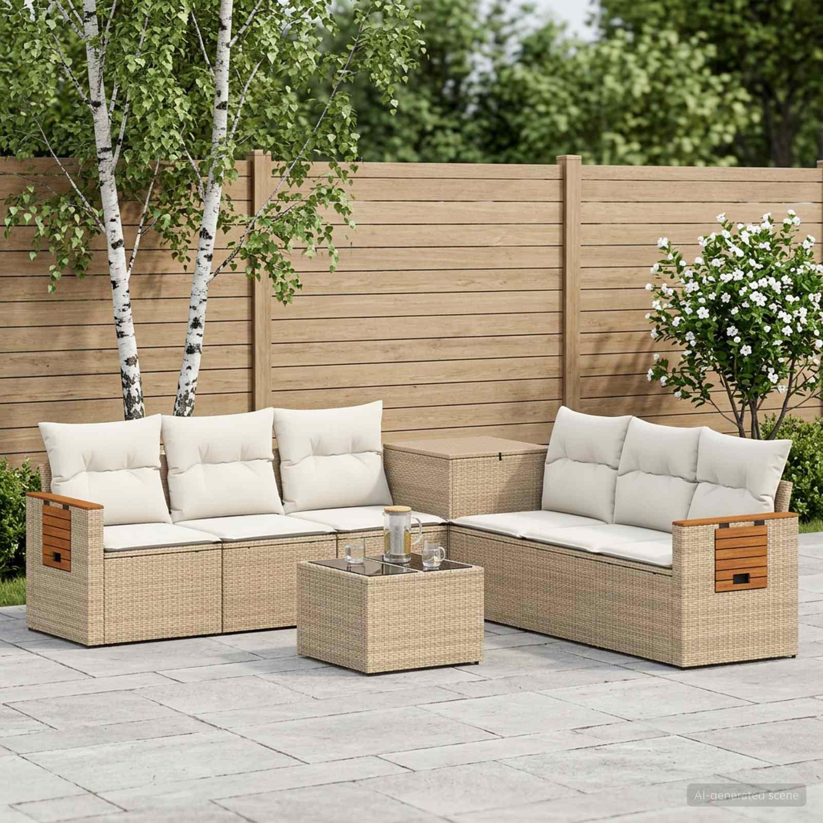 Udendørs loungesæt 8 stk. beige og cremehvid poly rattan og stål