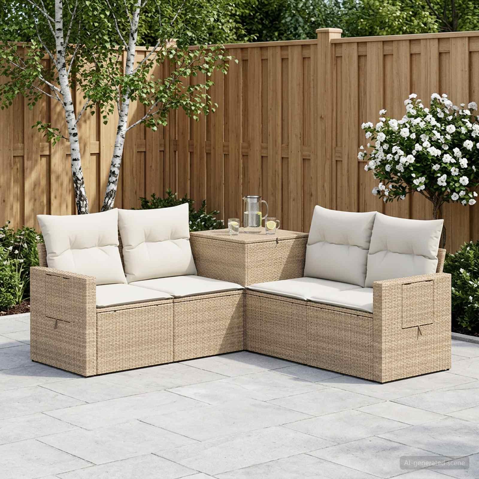 Have loungesæt 5 stk. i beige og cremehvid poly rattan