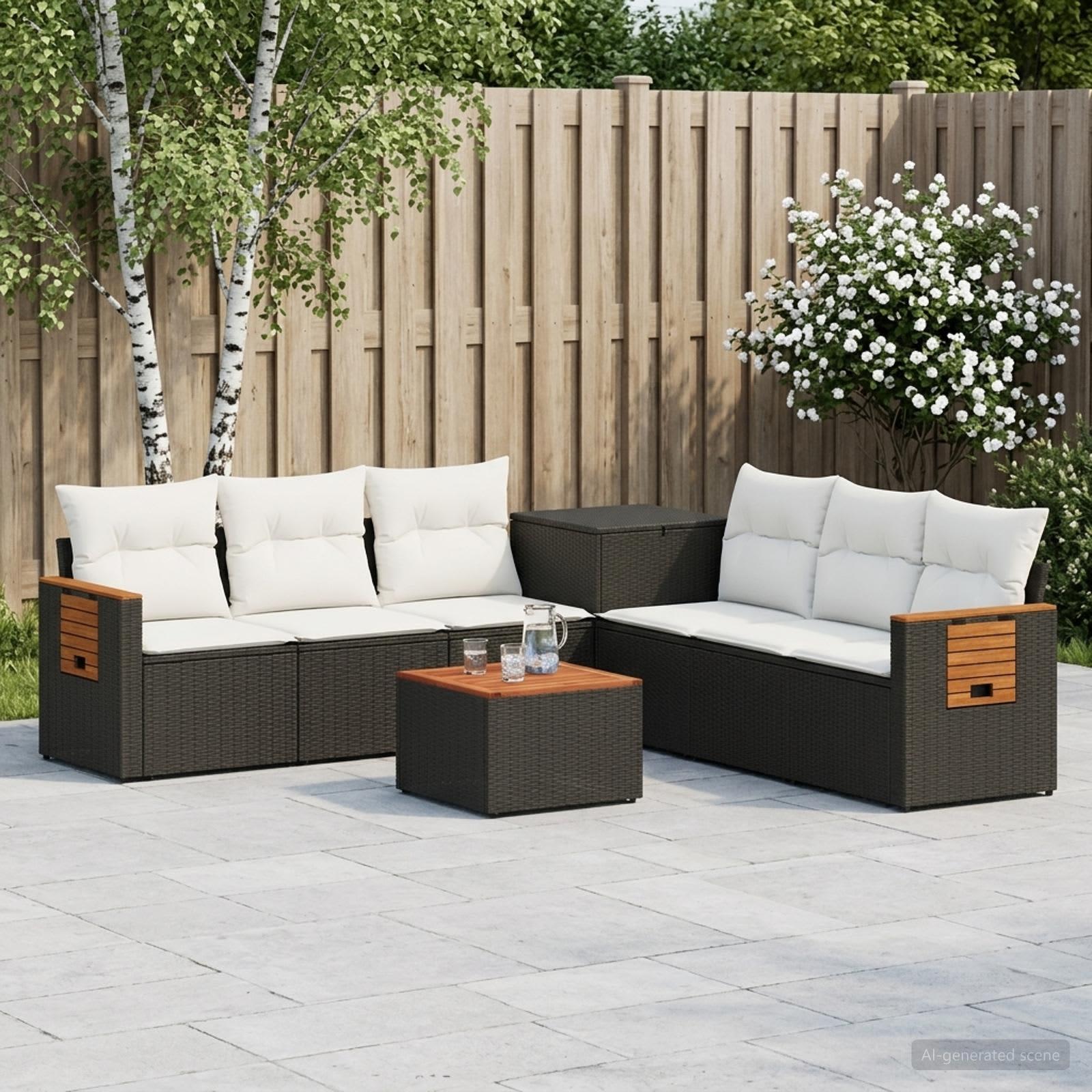 Sofa sæt 8 stk. til have og terrasse i sort og cremehvid poly rattan