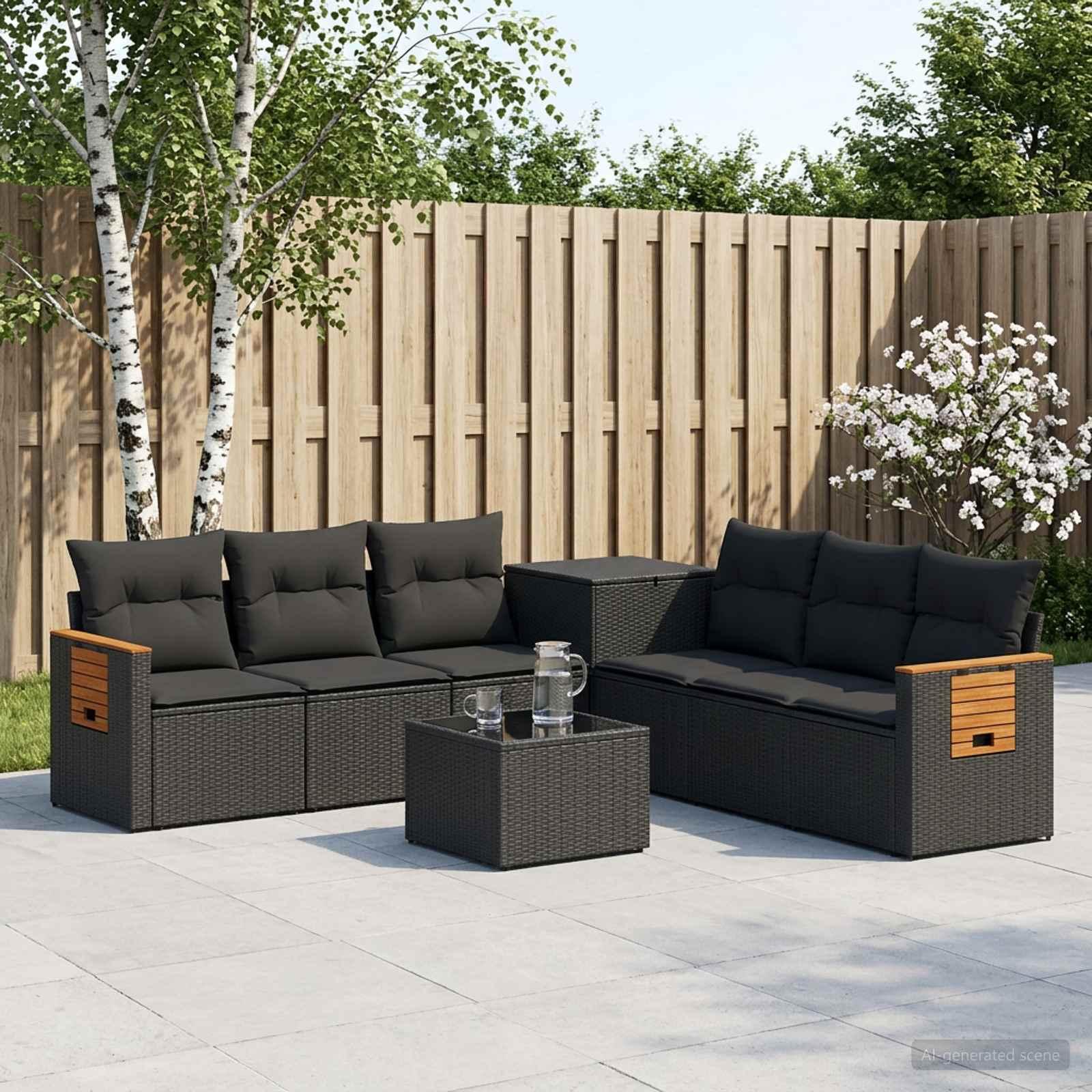 Sofa sæt 8 stk. i sort poly rattan og stål til have og terrasse