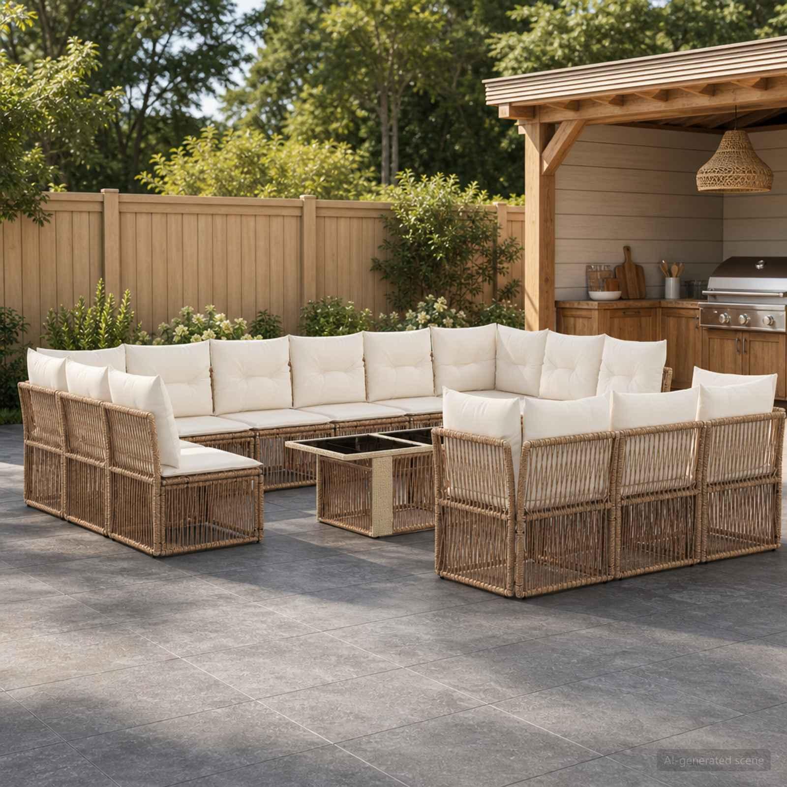 Havesofa sæt 14 stk. i beige polyrattan med bord