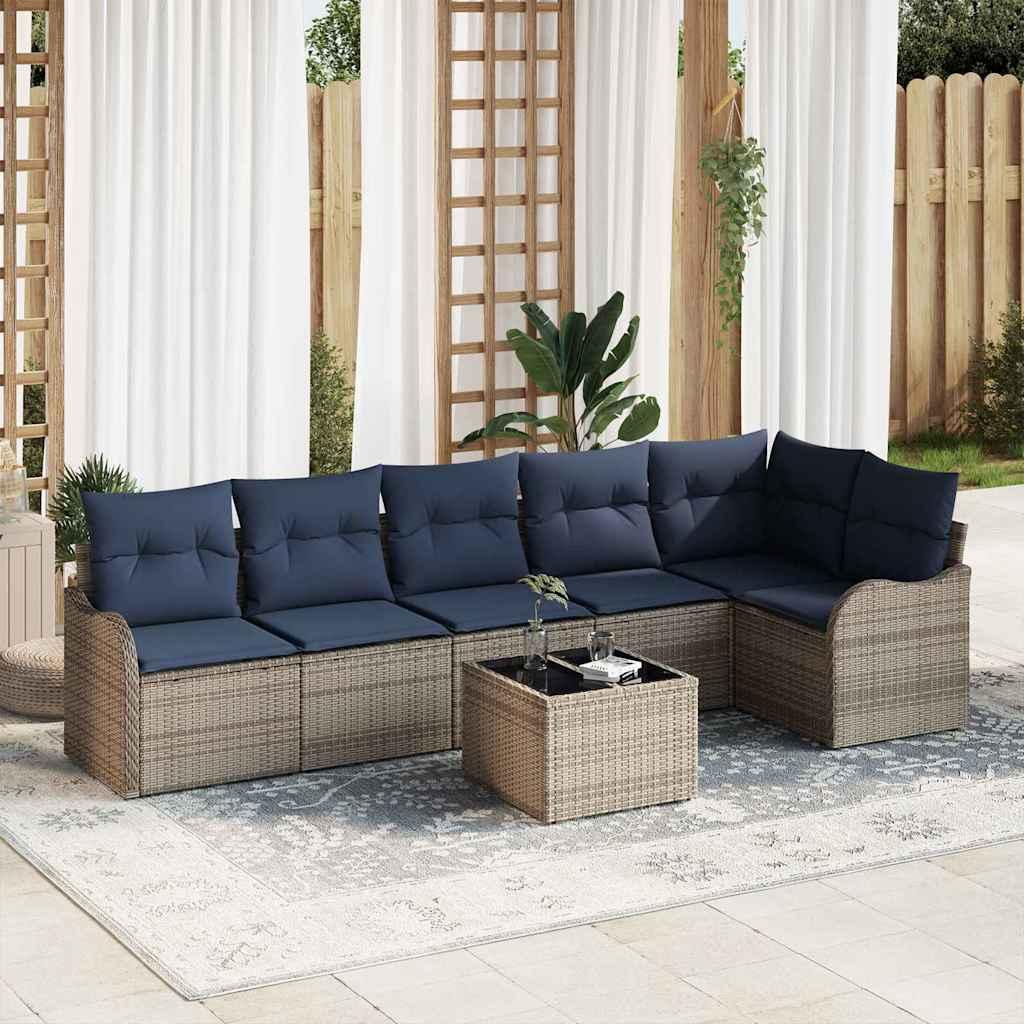 Havesofa sæt i grå polyrattan - modulært havemøbelsæt til 6 personer