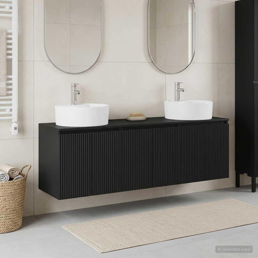 vidaXL Badeværelsesskabsæt 3 stk. Sort 161.5 x 44.5 x 82 cm