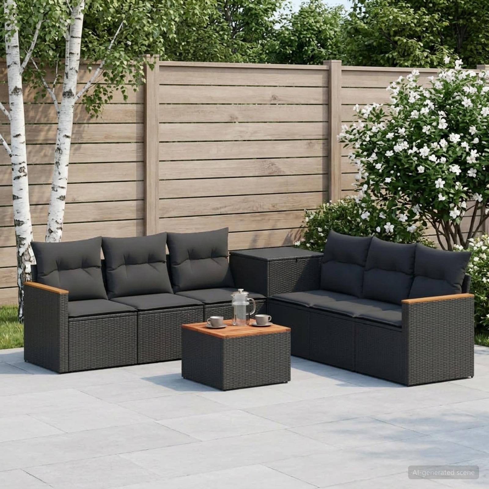 Sofa sæt 8 stk. i sort poly rattan og stål til have og terrasse