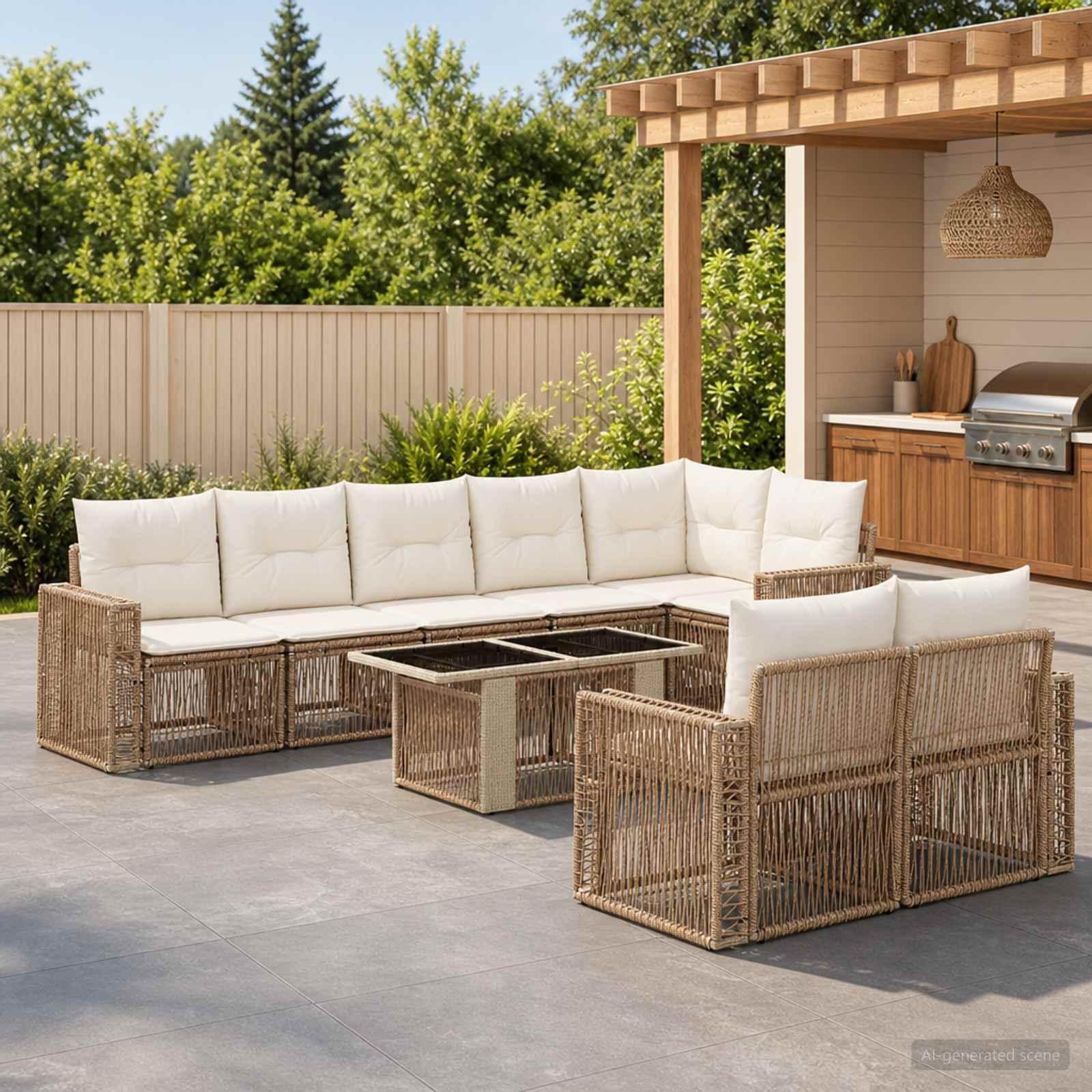 Havesofa sæt 9 stk. i polyrattan - beige og cremehvid