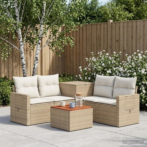 Lounge sofasæt 6 dele i beige og cremehvid poly rattan