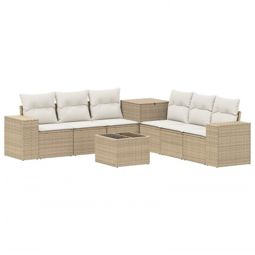 Sofasæt i poly rattan 8 dele beige og cremehvid