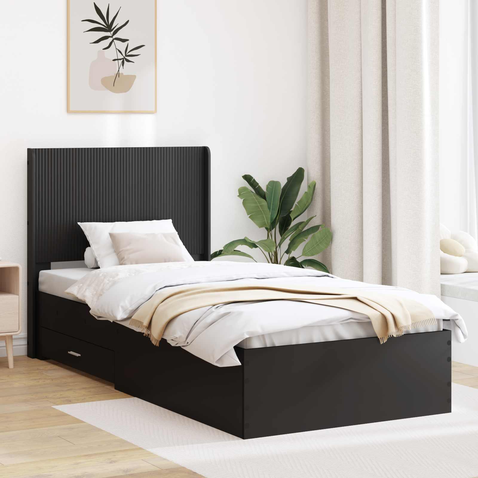 vidaXL Sengestel med opbevaring og hovedgærde Sort 75 x 190 cm