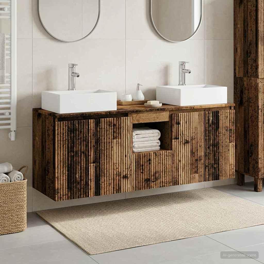 vidaXL Badeværelsesskabsæt 3 stk. Gammelt træ 129 x 41 x 79,5 cm
