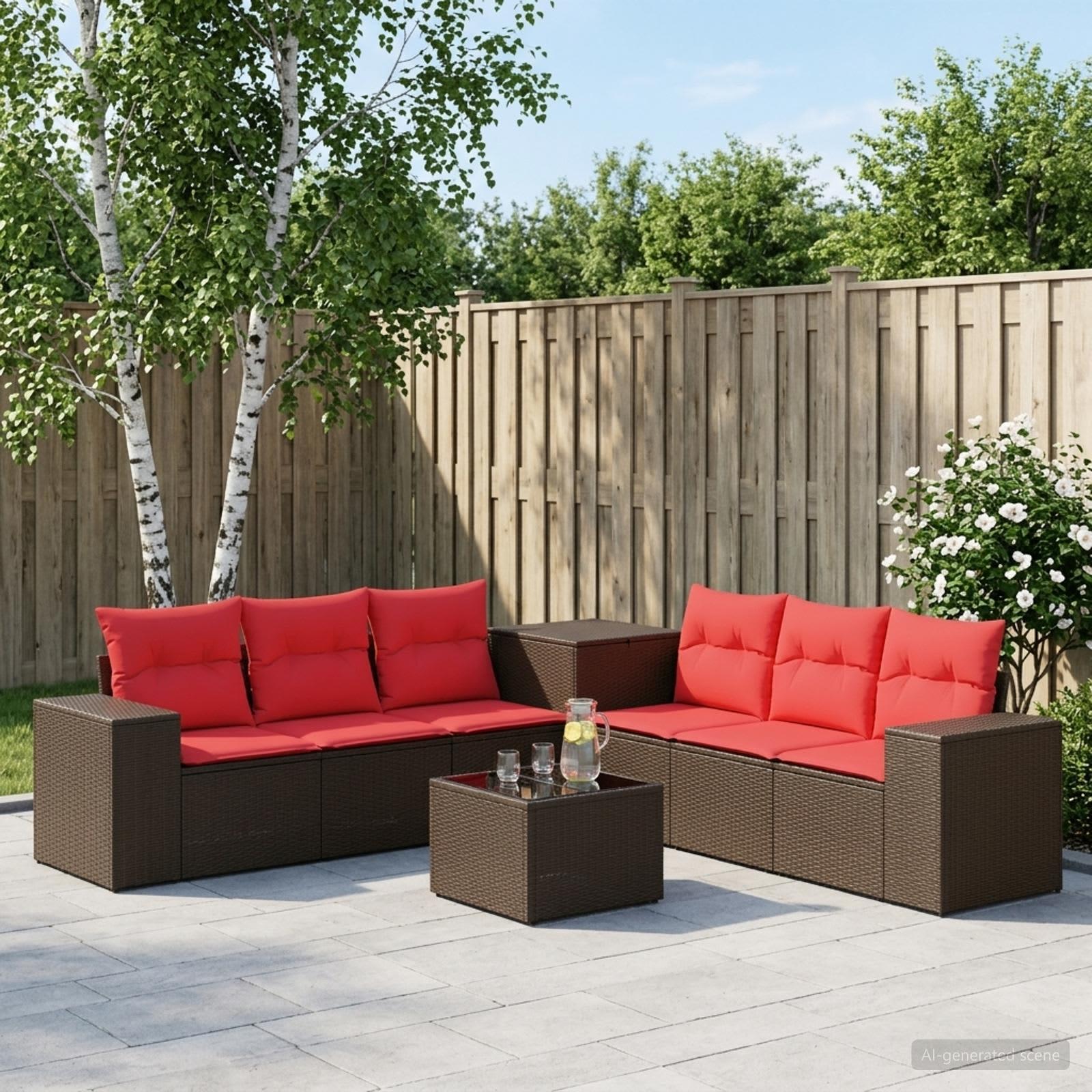 vidaXL Sofa Sæt 8 stk. Brun og Rød Poly Rattan og Stål
