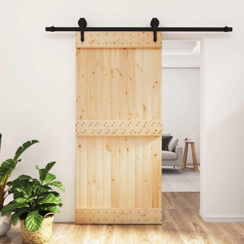 Skydedør naturfarvet og sort 95 x 210 cm i massivt fyrretræ