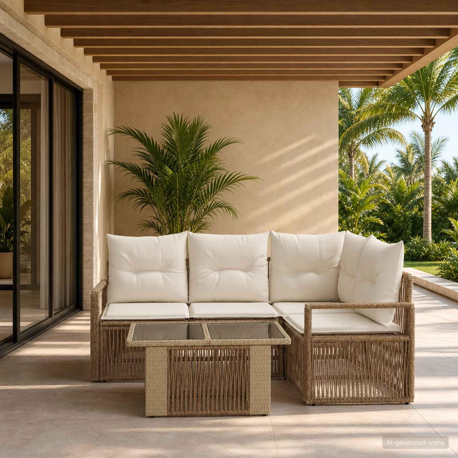 Havesofa sæt 5 stk. i polyrattan - beige og cremehvid