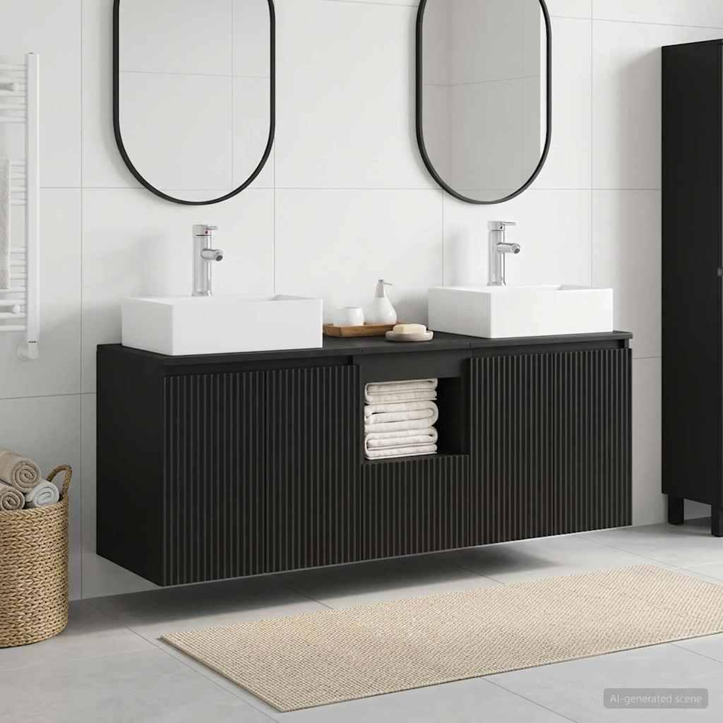 vidaXL Badeværelsesskabsæt 3 stk. Sort 129 x 41 x 79,5 cm