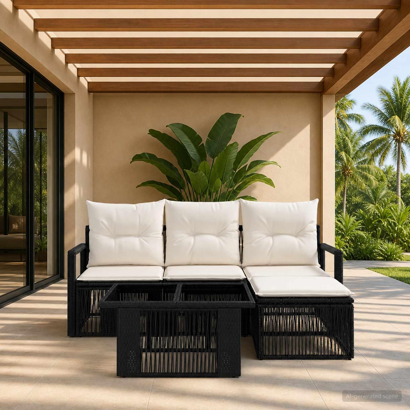 vidaXL Havesofa Sæt 5 stk. Sort og Cremehvid polyrattan