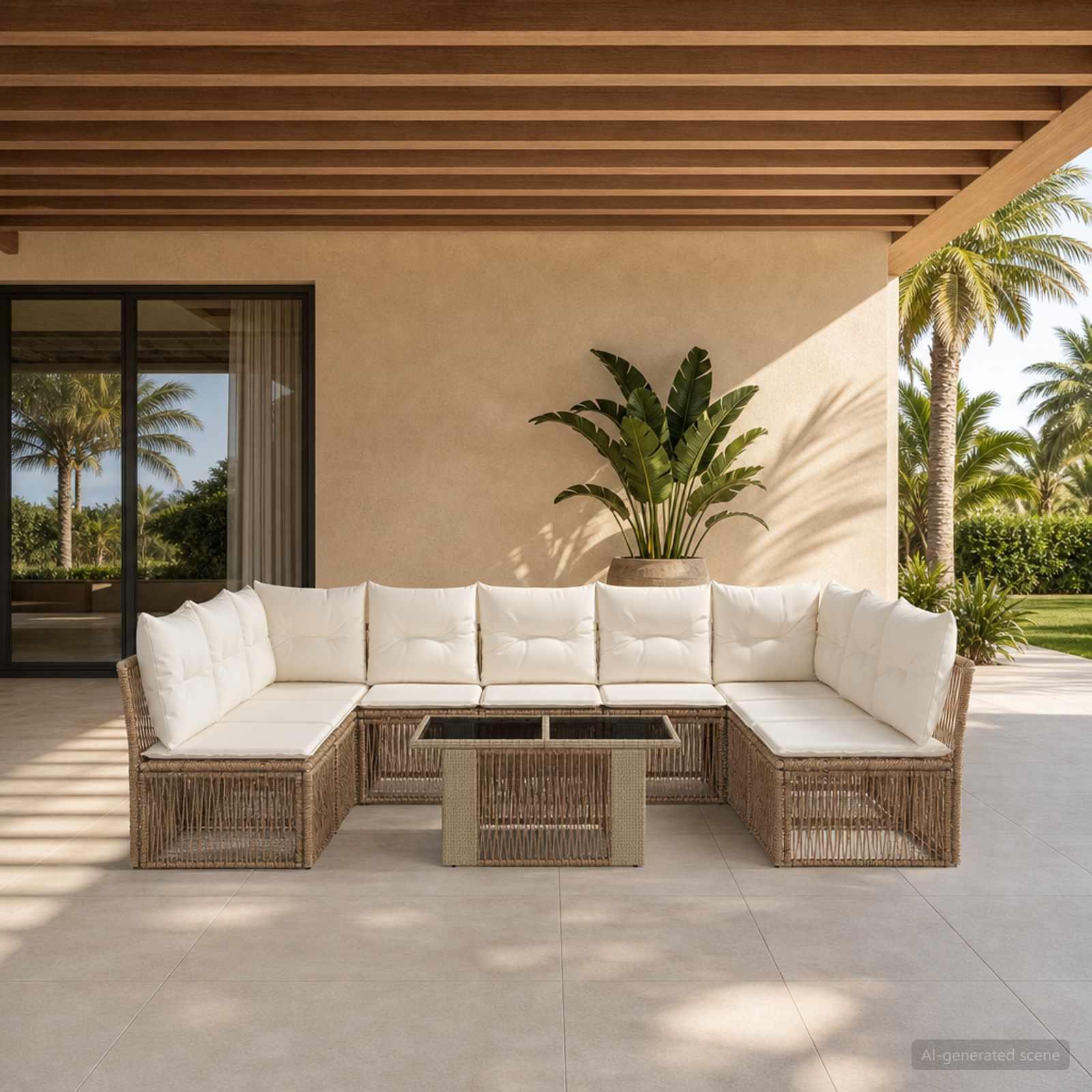 Havesofa sæt 10 dele i beige polyrattan