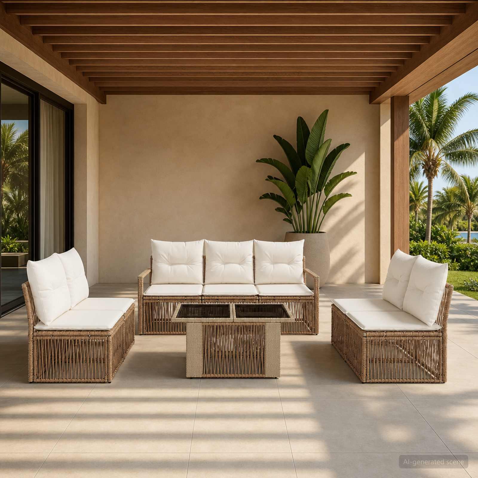Havesofa sæt 8 stk. i polyrattan beige og cremehvid