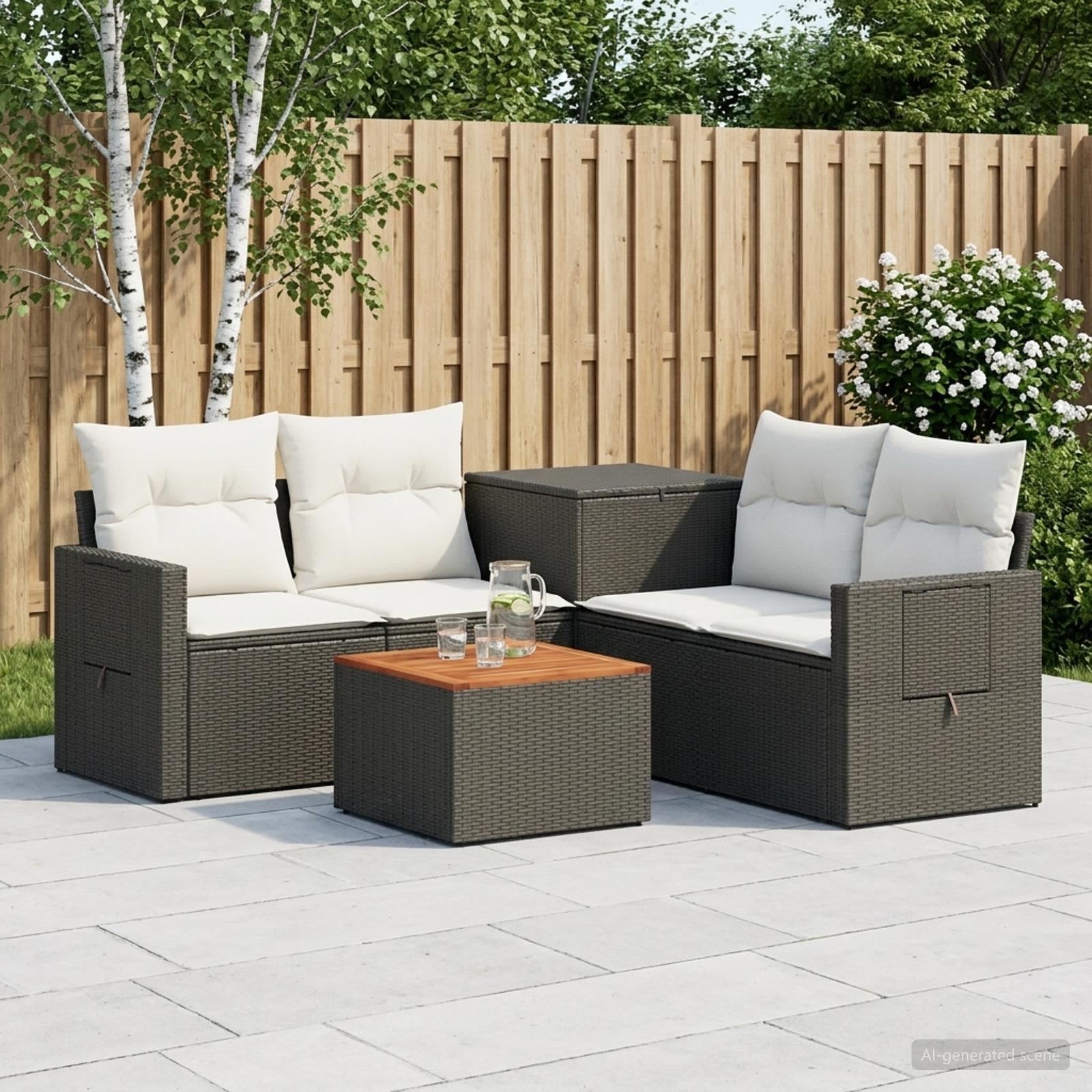 vidaXL Sofa Sæt 6 stk. Sort og Cremehvid Poly Rattan og Stål