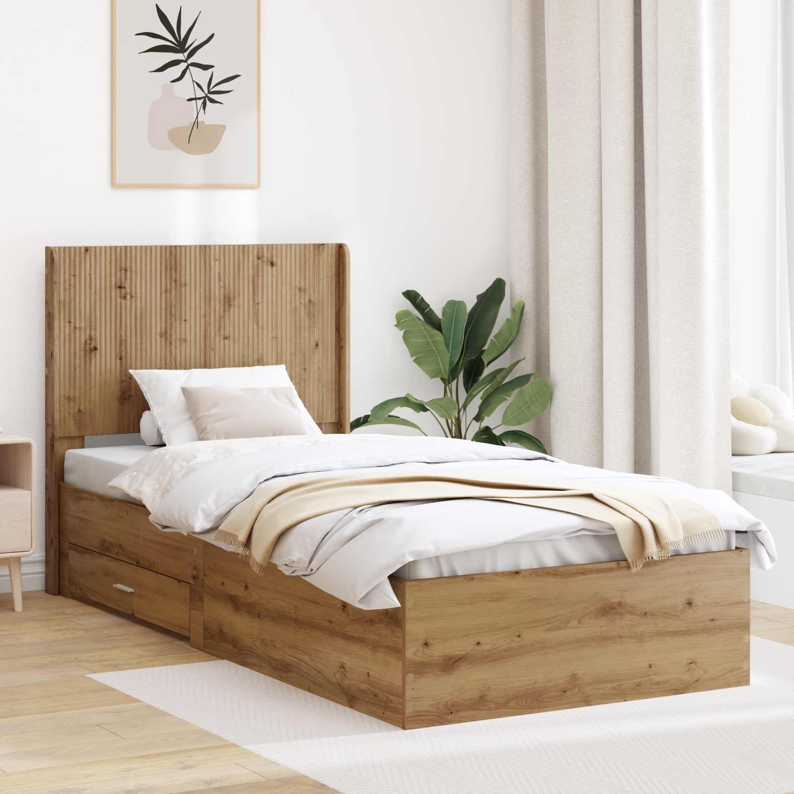 vidaXL Sengestel med opbevaring og hovedgærde Artisan-eg 100 x 200 cm