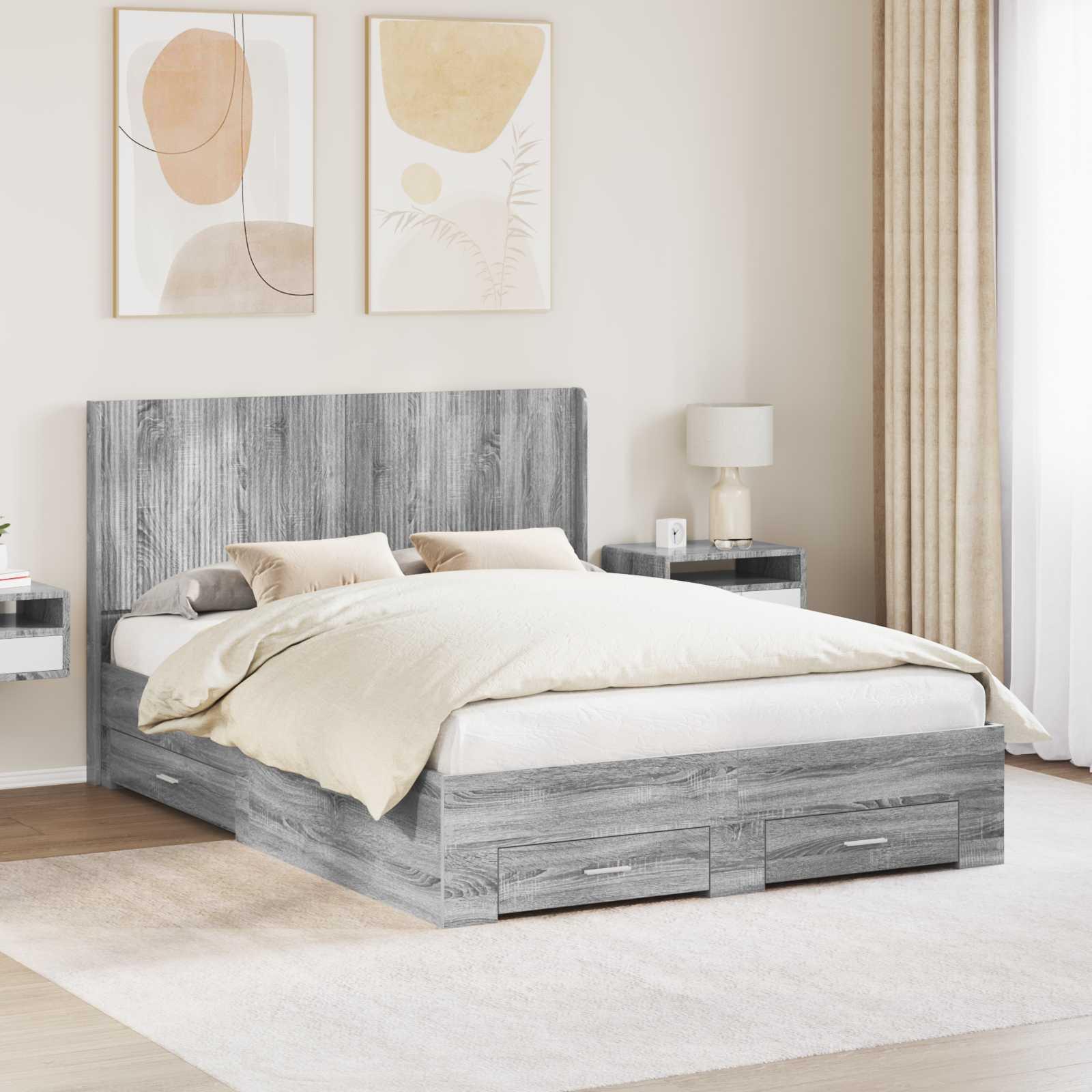 Sengestel med opbevaring og hovedgærde 120 x 190 cm Grå Sonoma