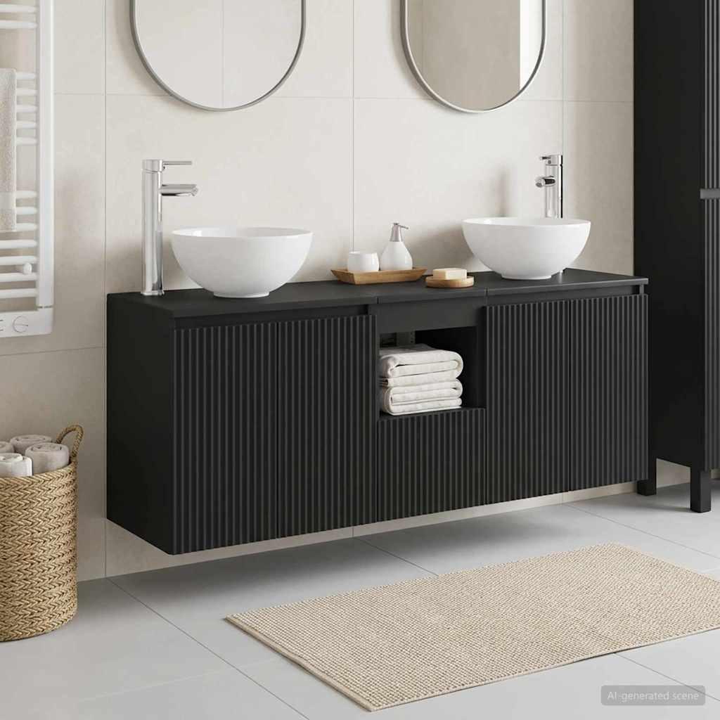 Badeværelsesskabsæt 3 dele sort væghængt 49,5 x 41 x 64,5 cm
