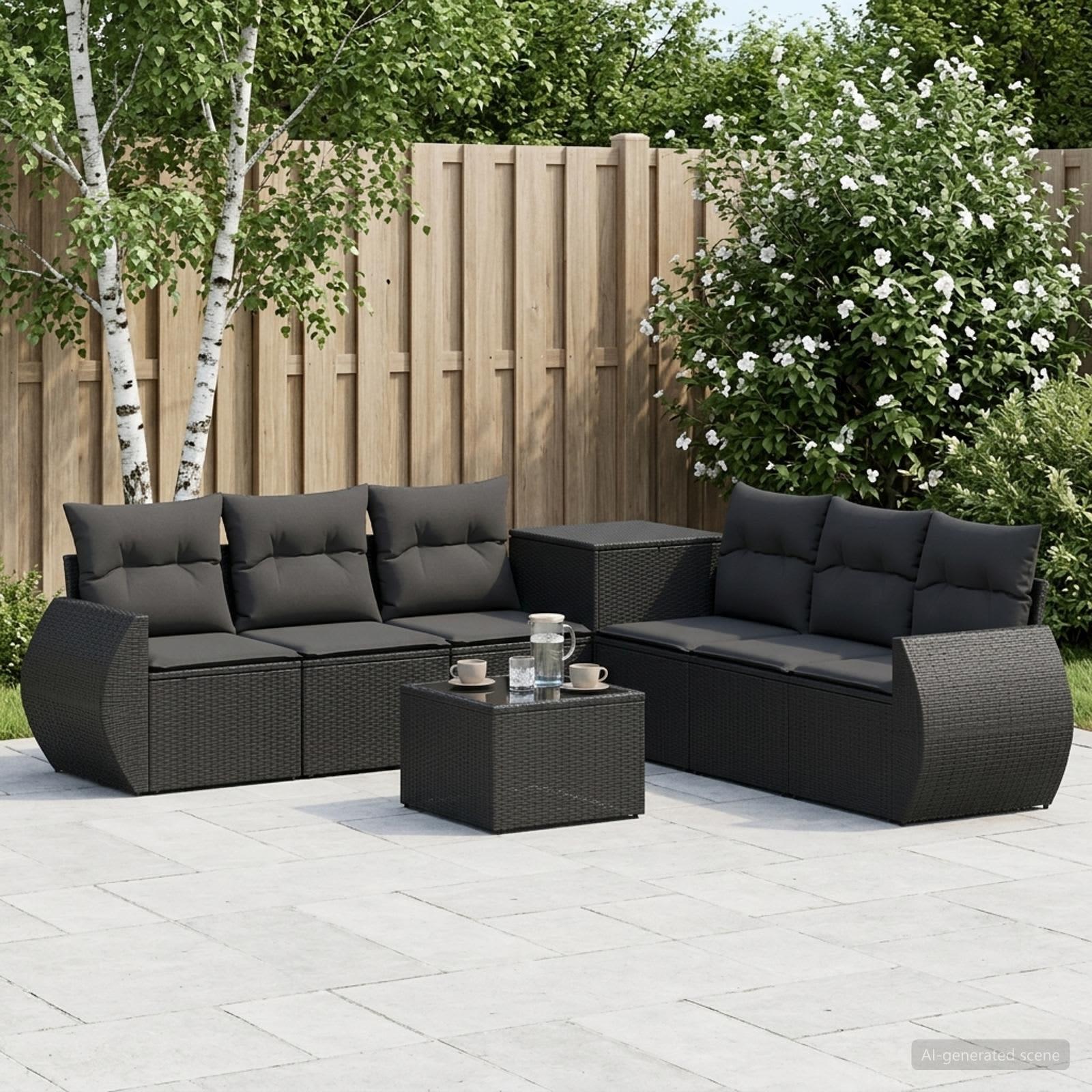 vidaXL Sofa Sæt 8 stk. Sort Poly Rattan og Stål