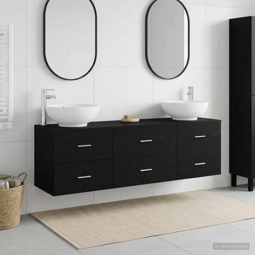Badeværelsesmøbel sæt 3 stk. sort med dobbelt vask 49,5 x 44,5 x 65 cm