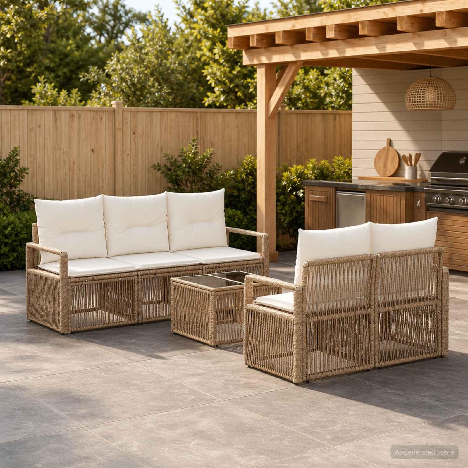 Havesofa sæt 6 stk. i beige polyrattan