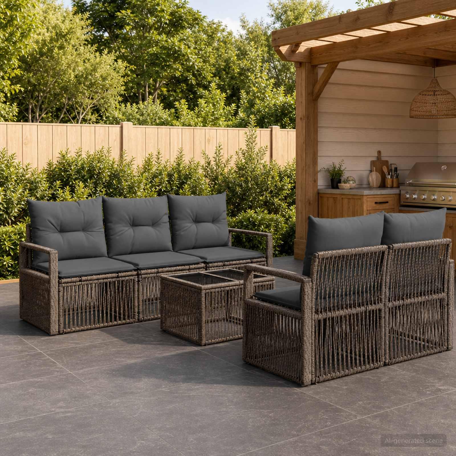 vidaXL Havesofa Sæt 6 stk. Grå polyrattan