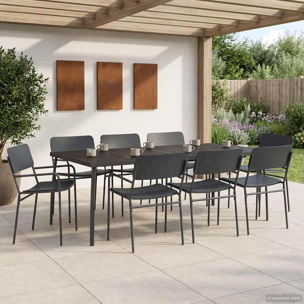 Spisestuesæt 7 dele i antracit stål til have og terrasse