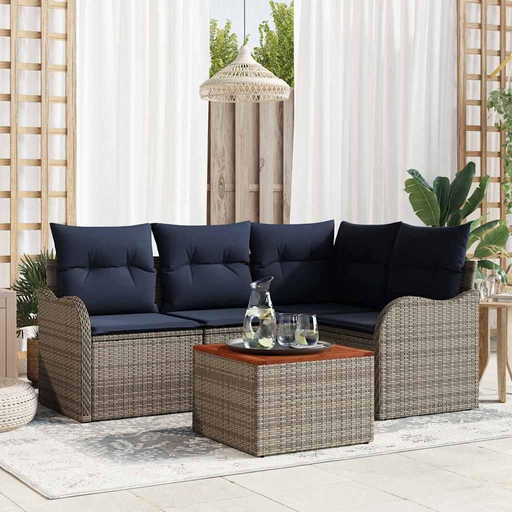 Havesofa sæt 5 stk. i grå polyrattan med havebord