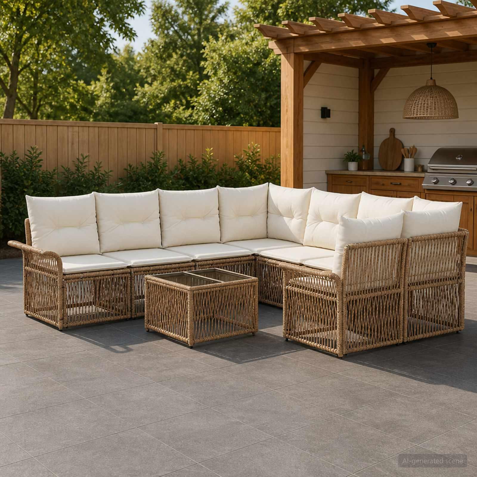 Havesofa sæt 9 stk. i beige polyrattan