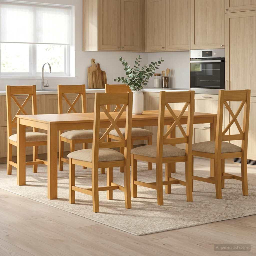 Spisestuesæt 7 dele i massivt egetræ med 6 stole - beige
