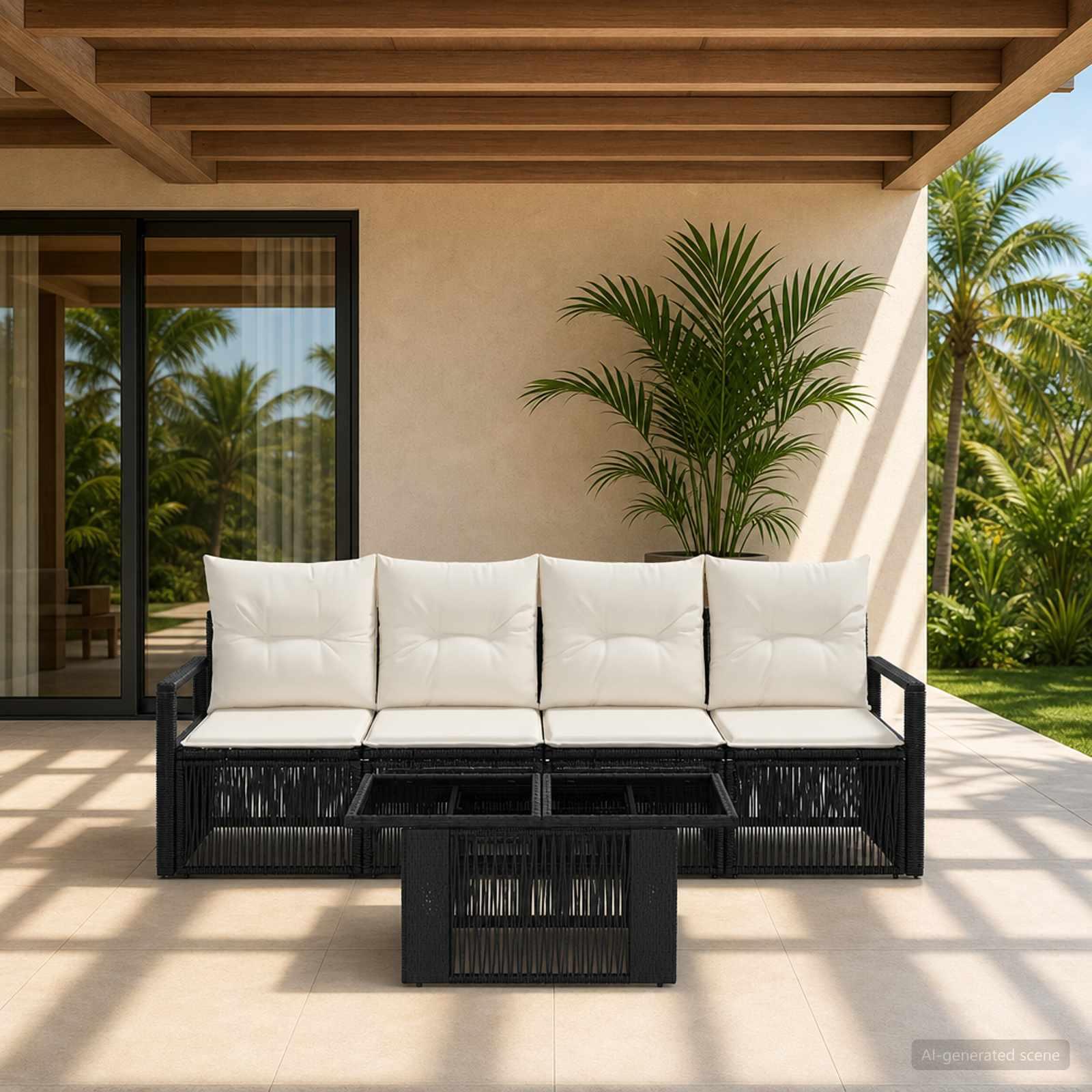 vidaXL Havesofa Sæt 5 stk. Sort og Cremehvid polyrattan