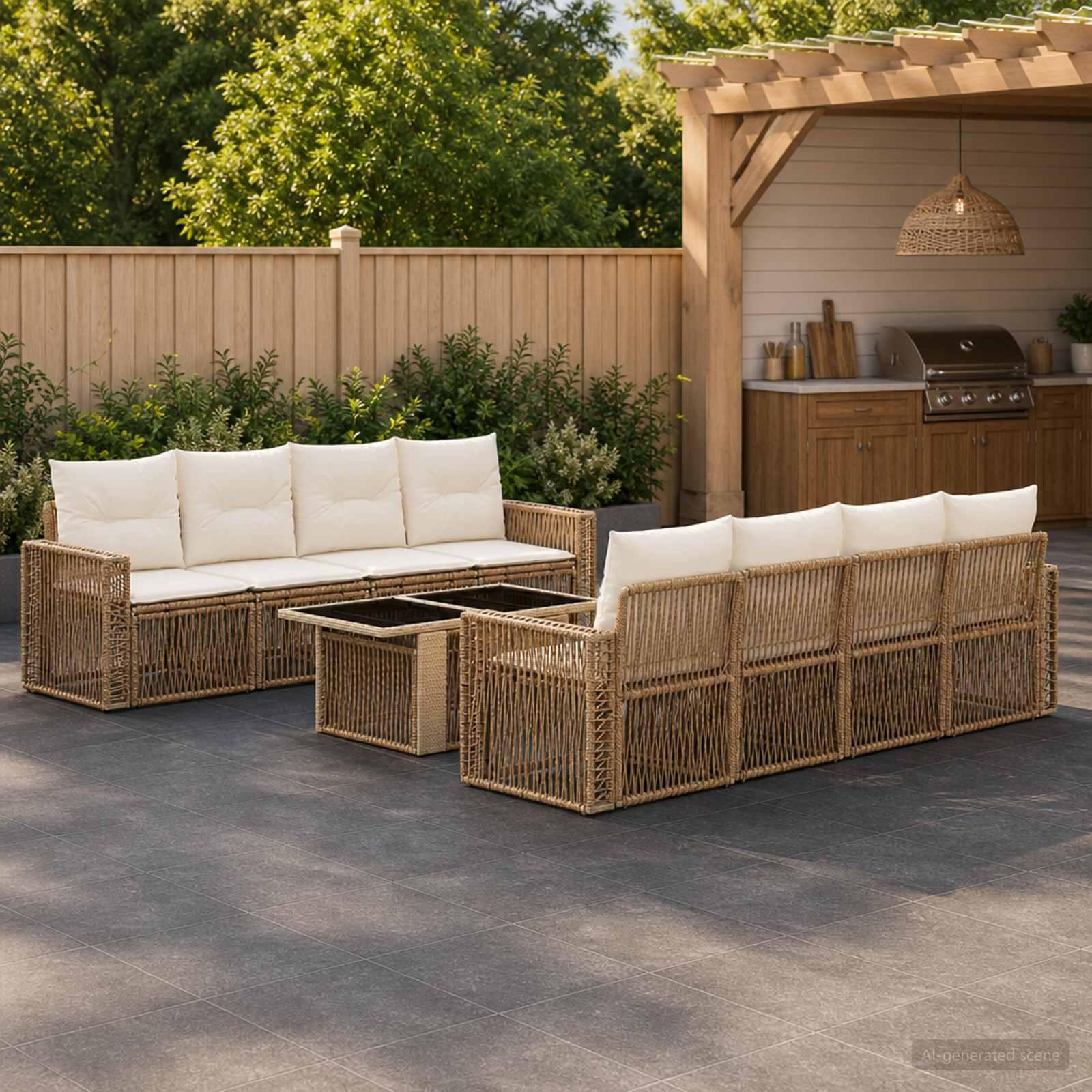 Havesofa sæt 9 stk. i beige og cremehvid polyrattan
