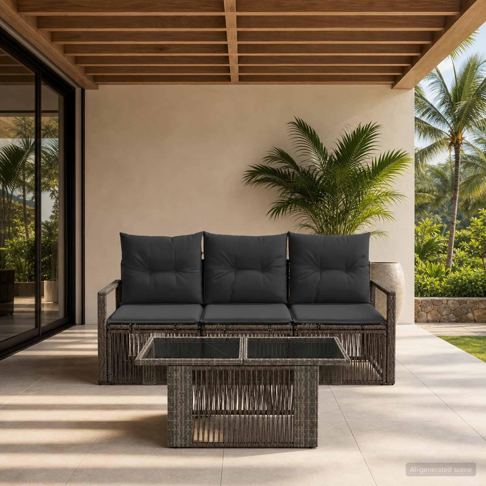 Havesofa sæt 4 stk. i polyrattan grå og mørkegrå