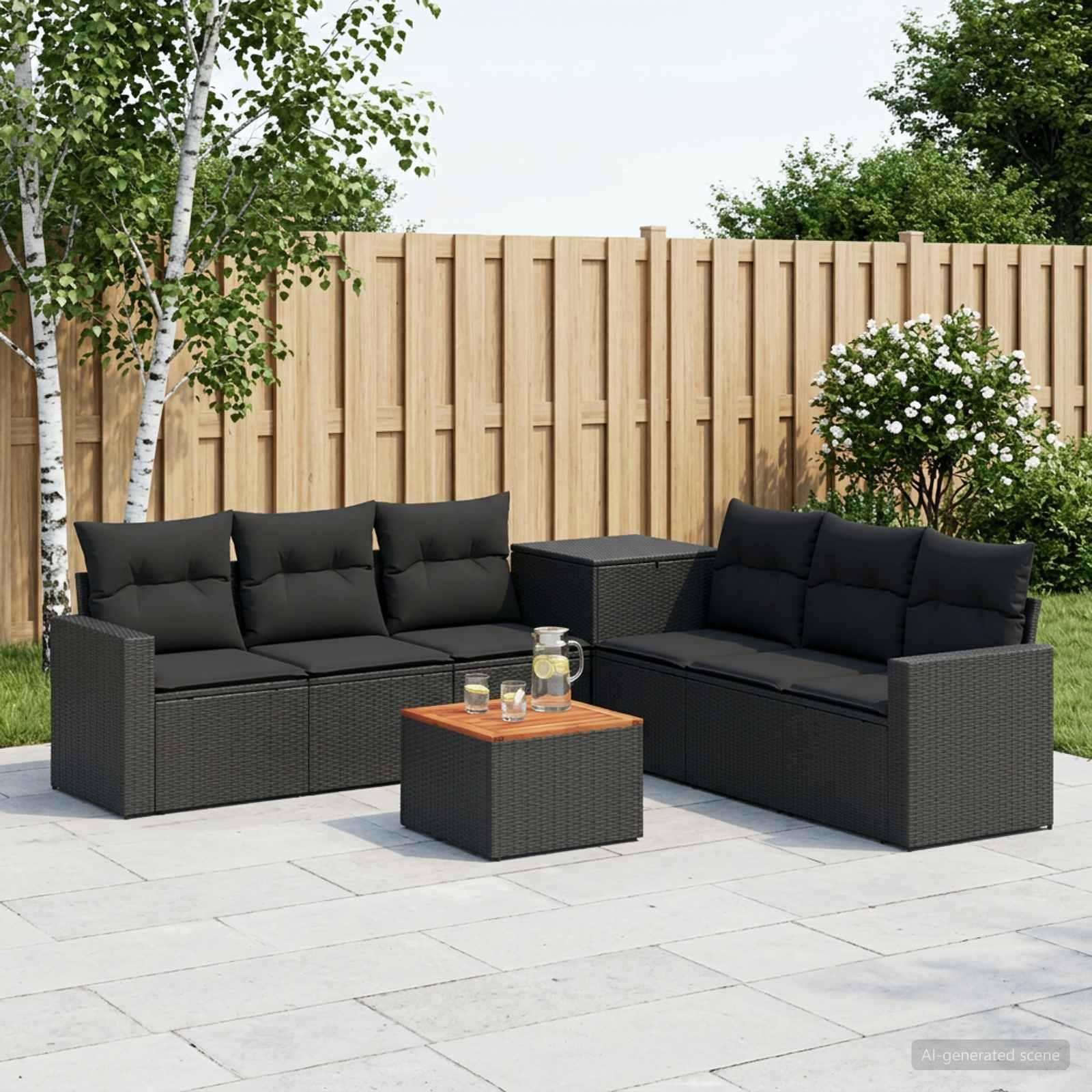 Sofa sæt 8 stk. sort poly rattan og stål til have og terrasse