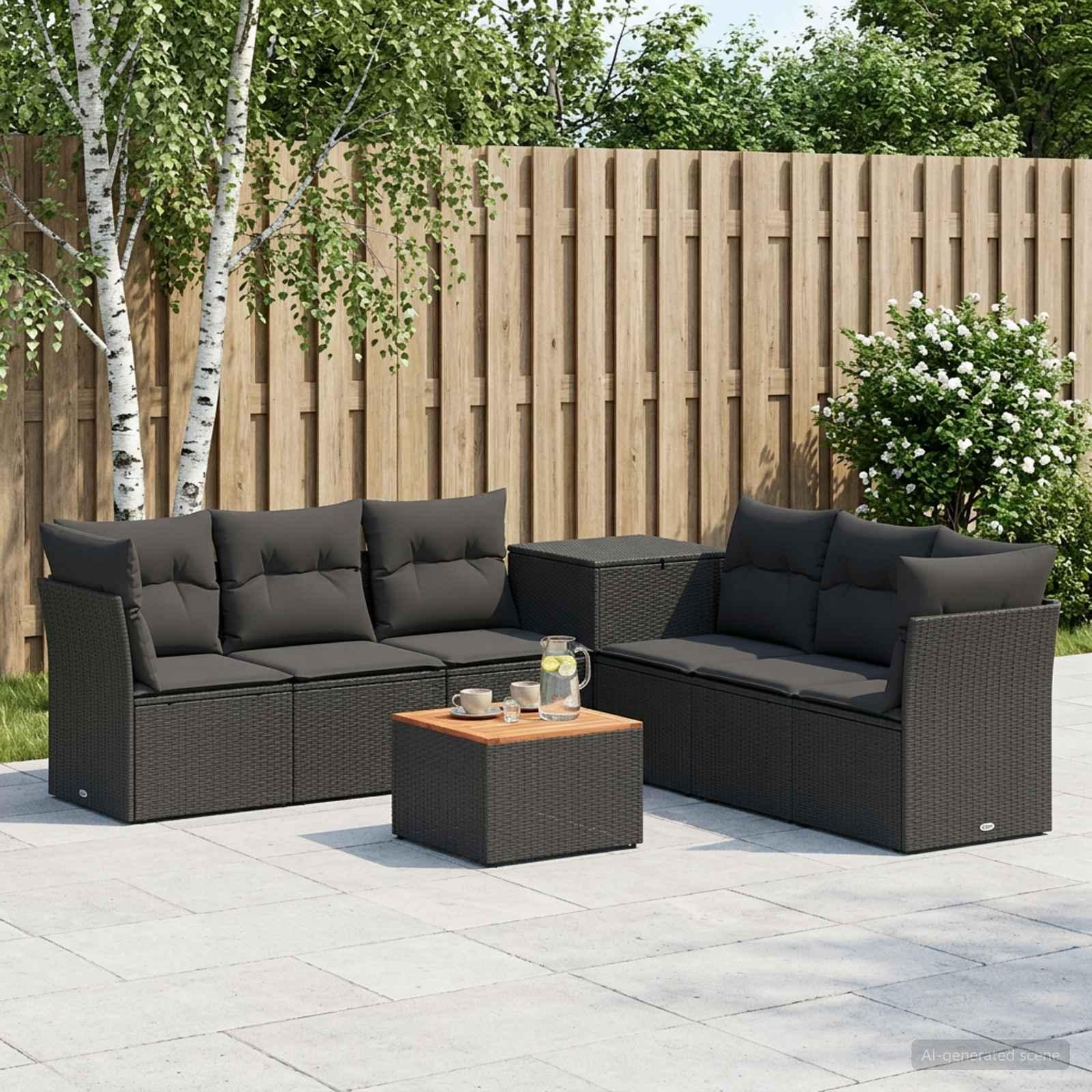 Sofa sæt 8 stk. i sort poly rattan og stål