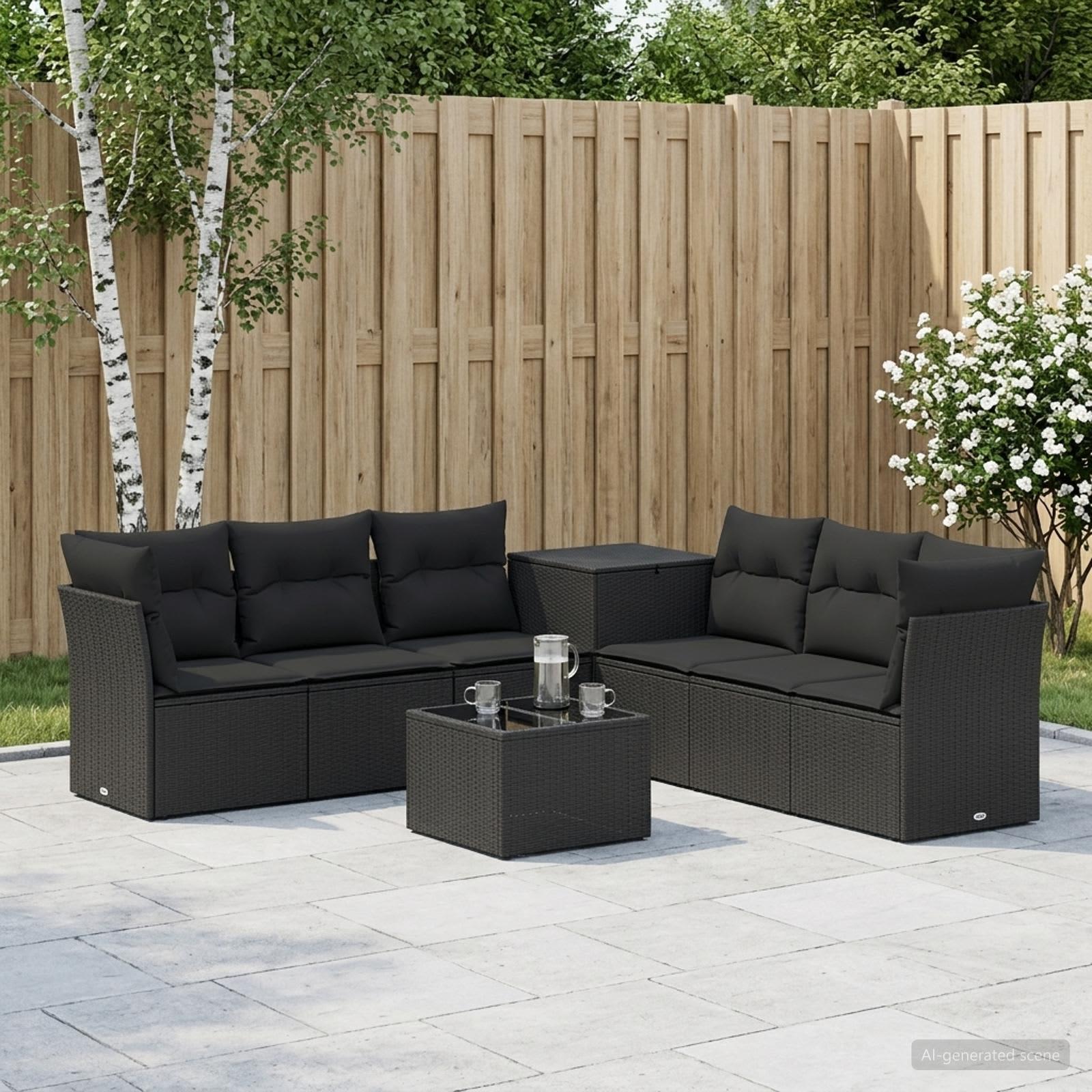 Sofa sæt 8 stk. sort poly rattan og stål