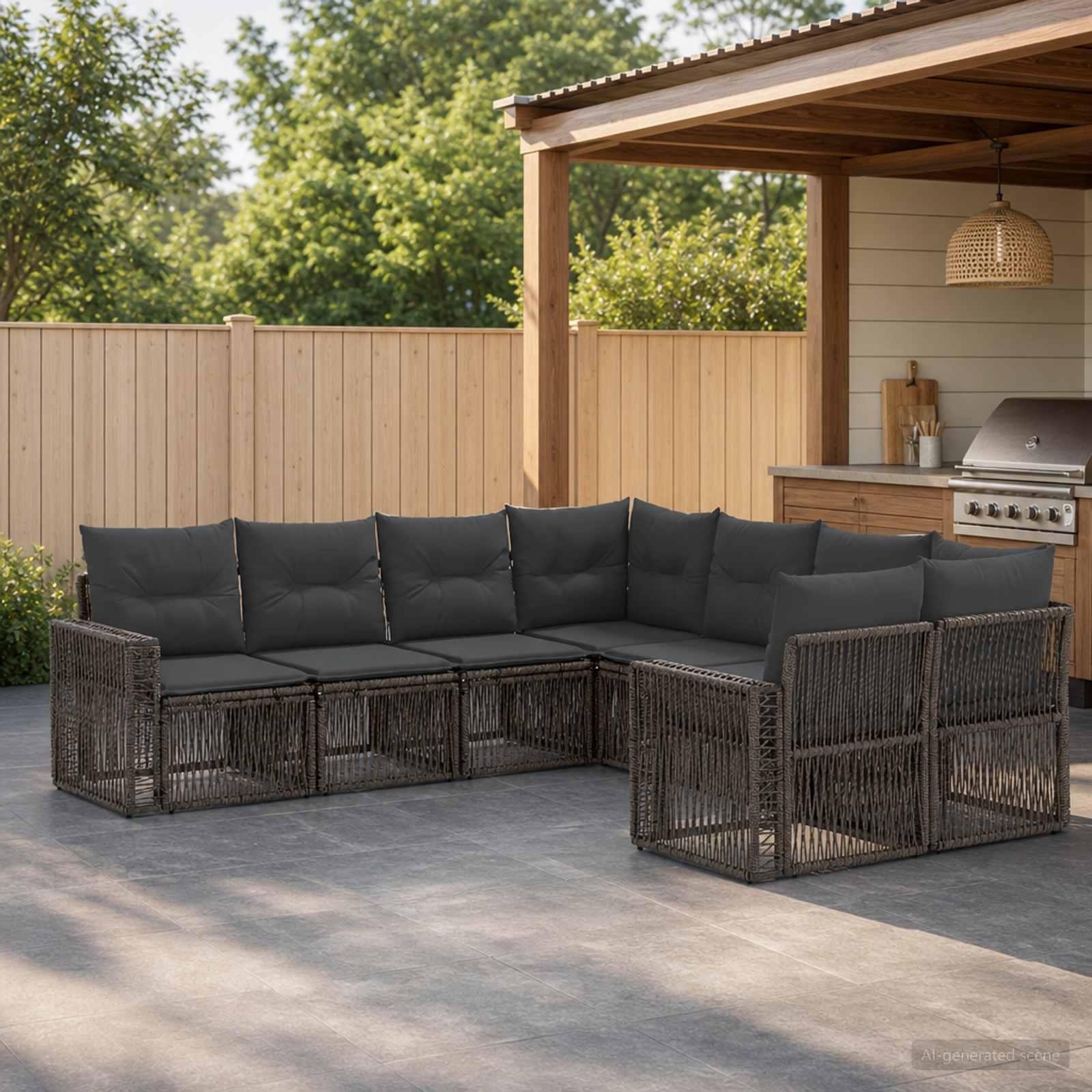 Modulært havesofa sæt til 8 personer i polyrattan grå og mørkegrå