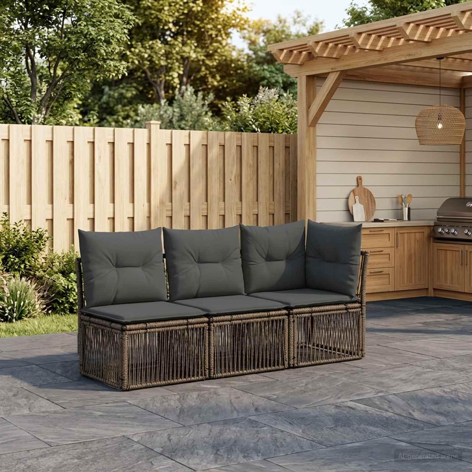 Havesofa sæt 3 stk. med 3 sæder i grå polyrattan