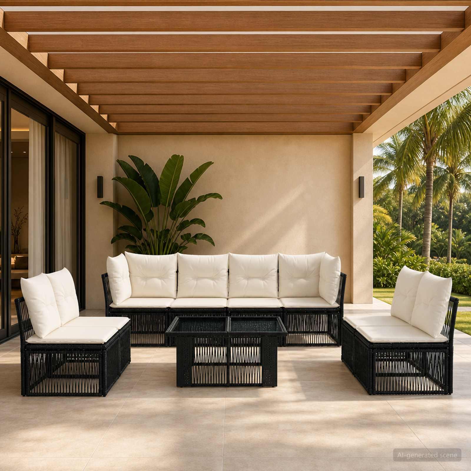 Havesofa sæt 9 stk. i sort polyrattan