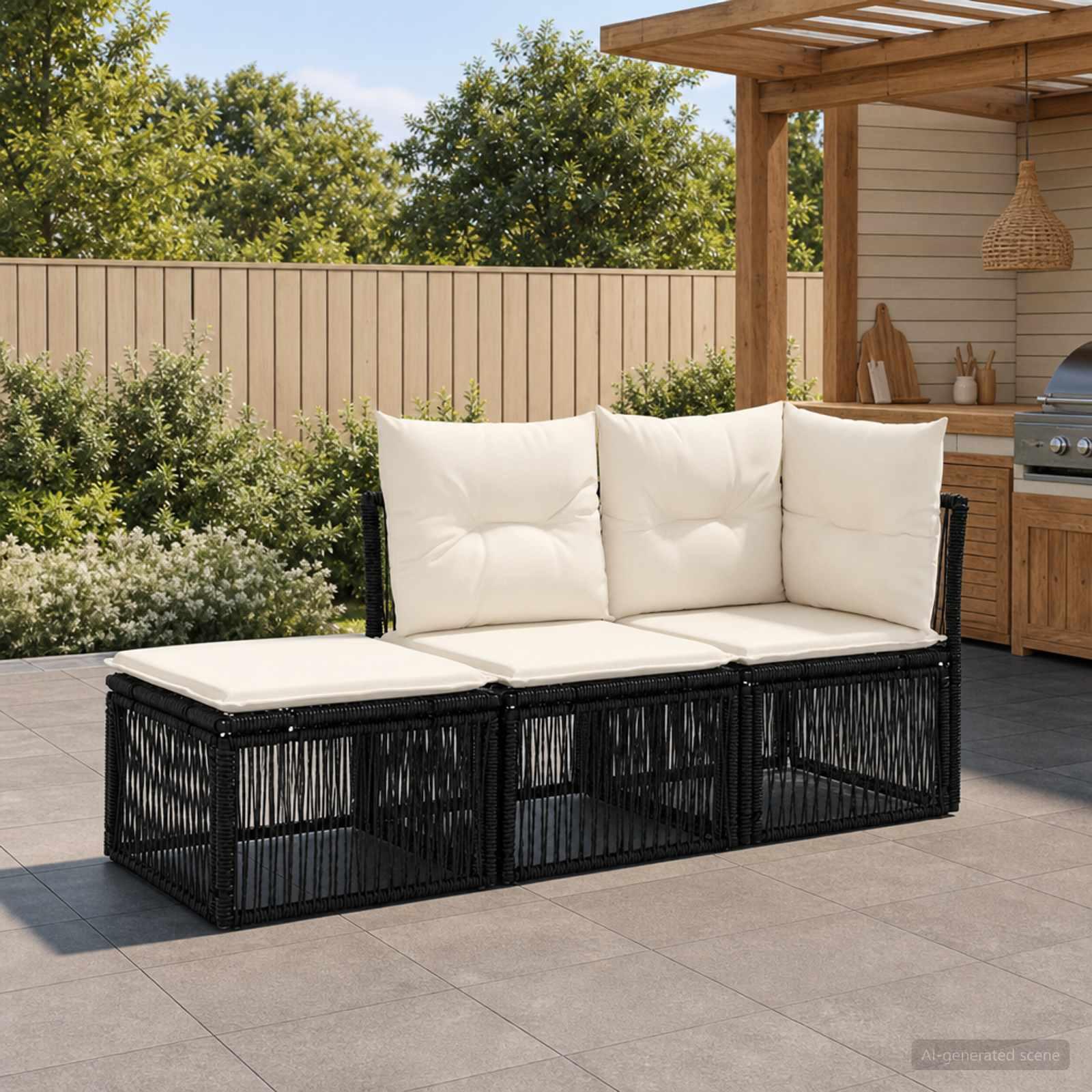 Havesofa sæt 3 stk. med 3 siddepladser i sort polyrattan