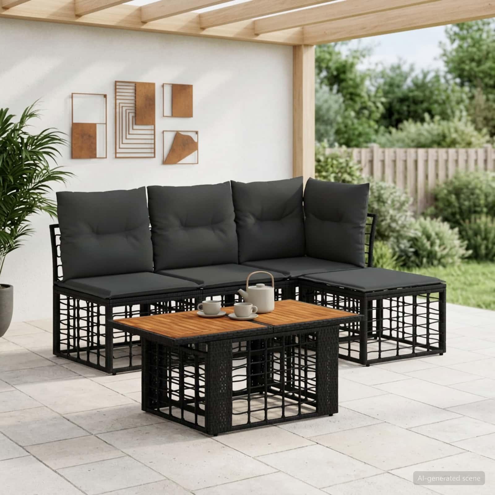 Havesofa sæt 5 stk. i polyrattan sort og mørkegrå