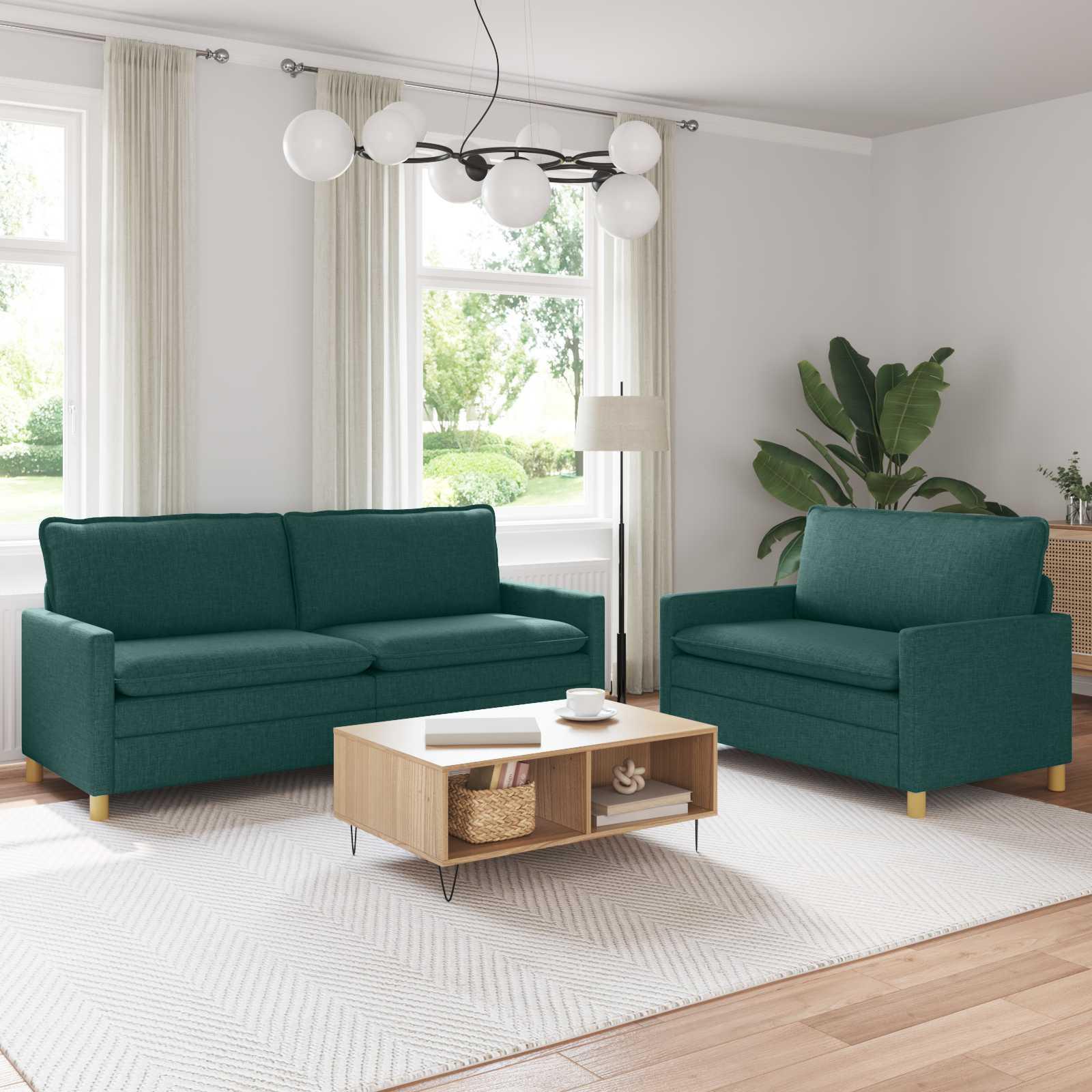 Sofasæt 2 stk. mørkegrøn stof - 5-personers sofa sæt
