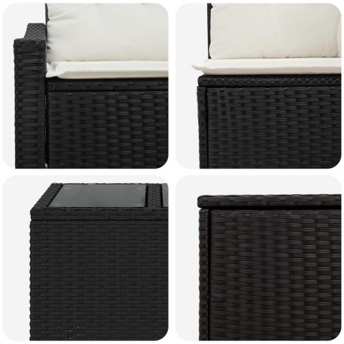 Sofa sæt 8 stk. sort og cremehvid i poly rattan og stål