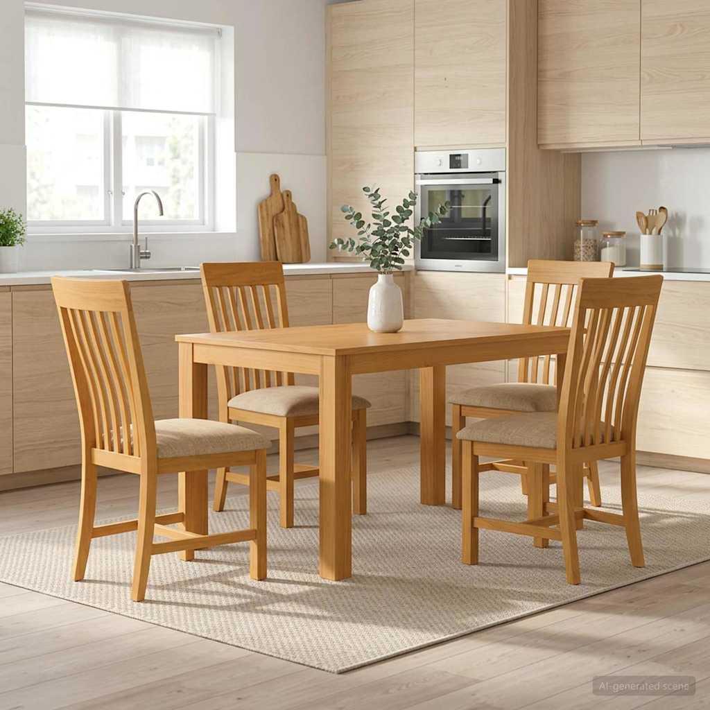 Spisestuesæt 5 stk. i massivt egetræ med 4 stole - beige