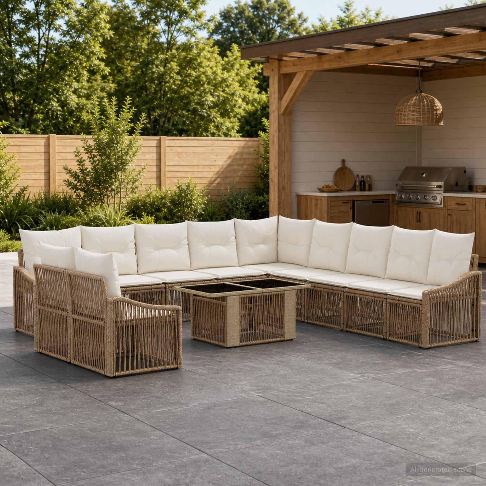 Havesofa sæt 12 dele i polyrattan - beige og cremehvid